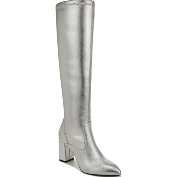 Franco Sarto Womens Katherine Knee High Heeled Boots Silver Metallic Stretch 10 - Picture 2 of 5